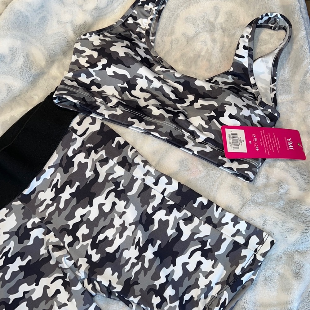 Camo sports bra and biker short set